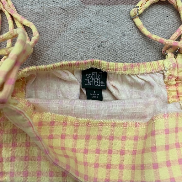 yellow and pink plaid cinched bodycon mini dress from wild fable by target - Picture 2 of 2
